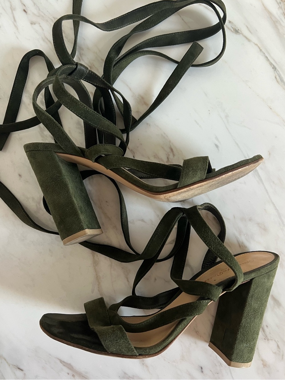 Gianvito Rossi Dark Green Suede Lace Up Block Heel Size 38.5 - Picture 3 of 8